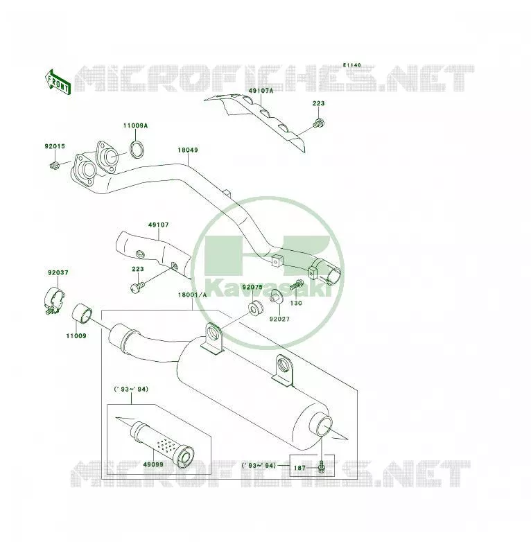 &Eacute;CHAPPEMENT Kawasaki QUAD 400 1993 KLF400 4X4  KLF400-B1A