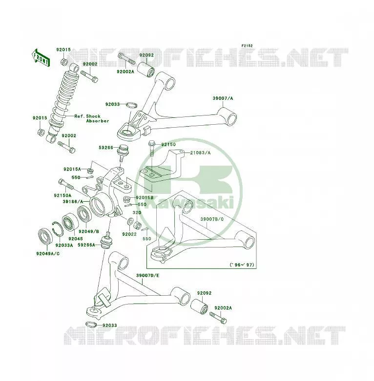 AMORTISSEUR AVANT Kawasaki QUAD 400 1996 KLF400 4X4  KLF400-B4