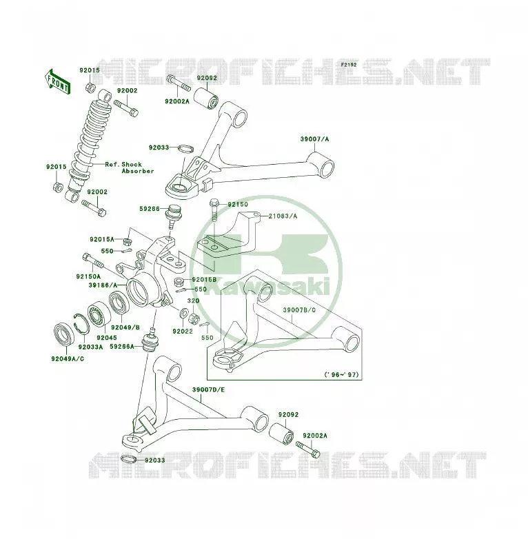 AMORTISSEUR AVANT Kawasaki QUAD 400 1999 KLF400 4X4  KLF400-B7