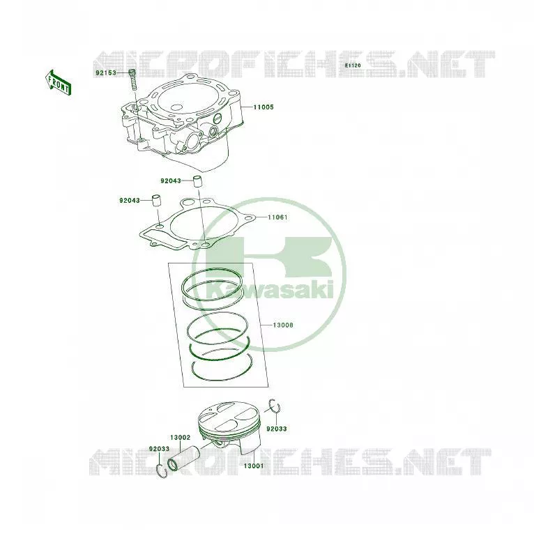 CYLINDRE/PISTON Kawasaki QUAD 450 2008 KFX450R  KSF450B8F