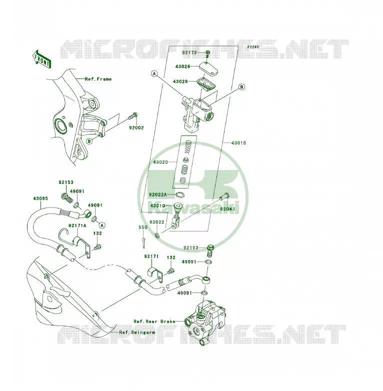 MAITRE CYLINDRE ARRI&Egrave;RE Kawasaki QUAD 450 2010 KFX450R  KSF450BAF