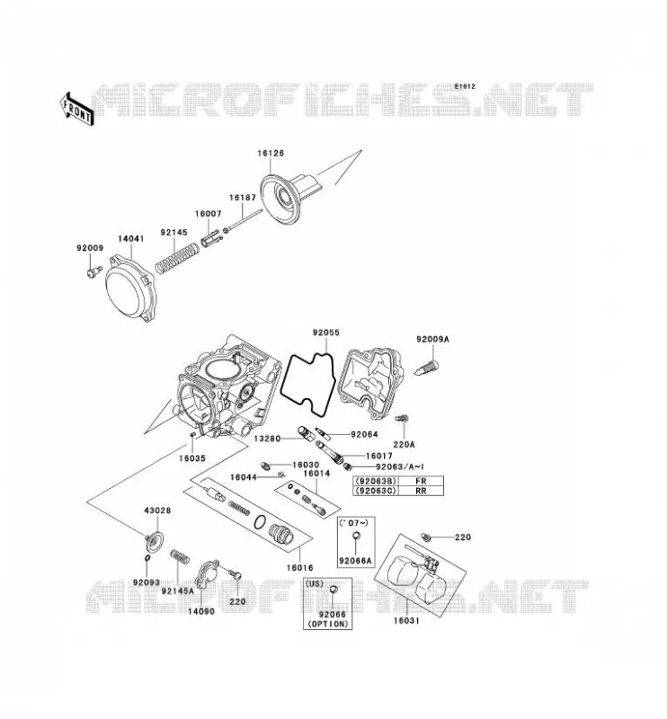 PI&Egrave;CES DE CARBURATEUR Kawasaki QUAD 650 2007 KVF650 4X4  KVF650D7F
