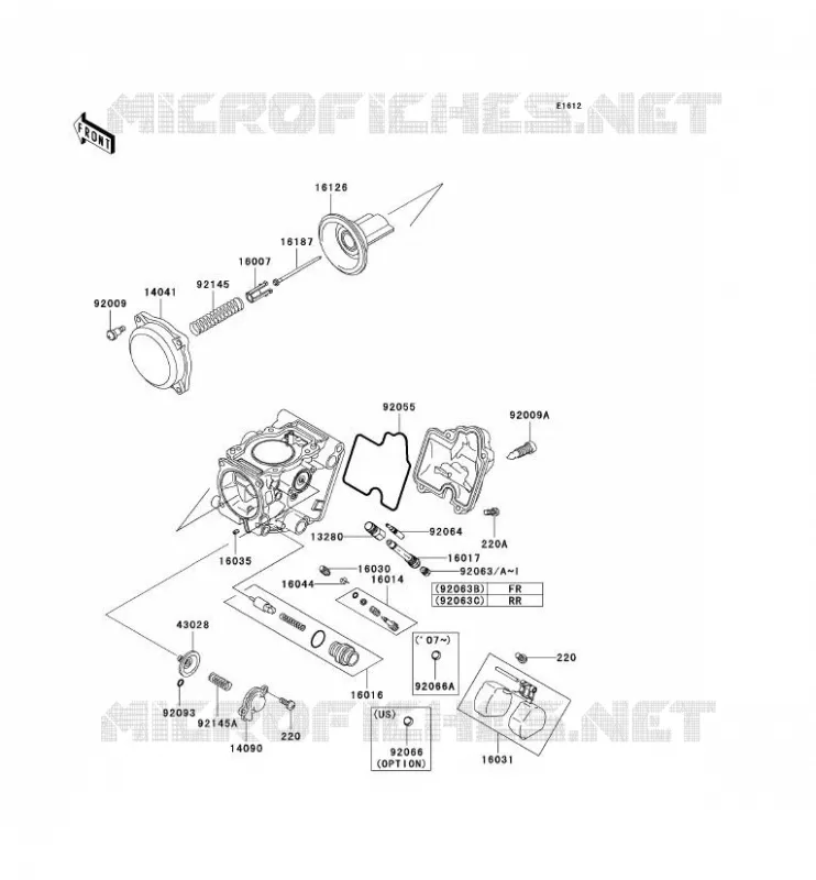 PI&Egrave;CES DE CARBURATEUR Kawasaki QUAD 650 2007 KVF650 4X4  KVF650D7F