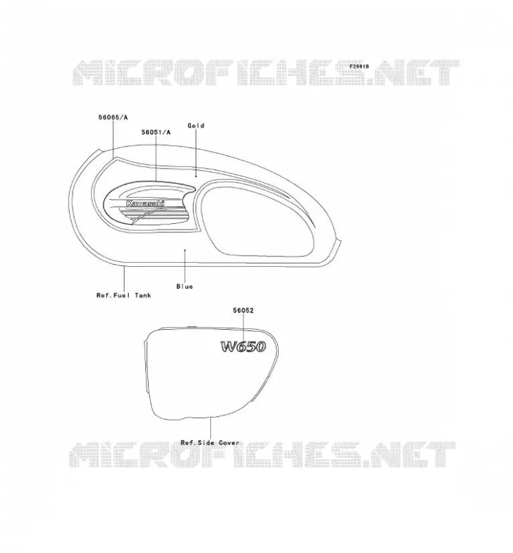 STICKER(BLEU/OR) Kawasaki MOTOS 650 2002 W650  EJ650-C4