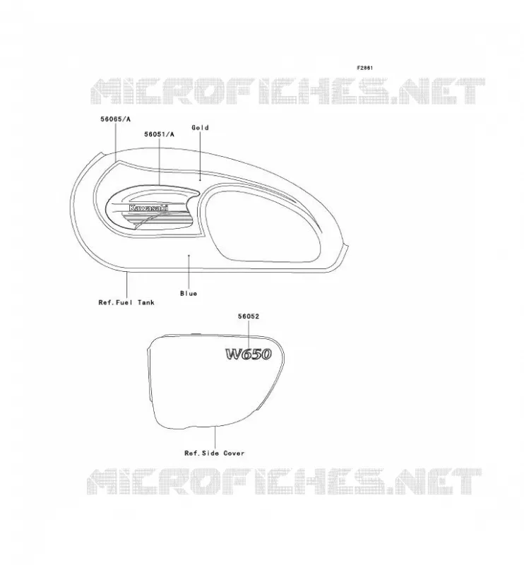 STICKER(BLEU/OR) Kawasaki MOTOS 650 2003 W650  EJ650-C5