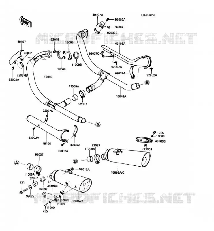 &Eacute;CHAPPEMENT Kawasaki MOTOS 450 1986 LTD450  EN450-A2