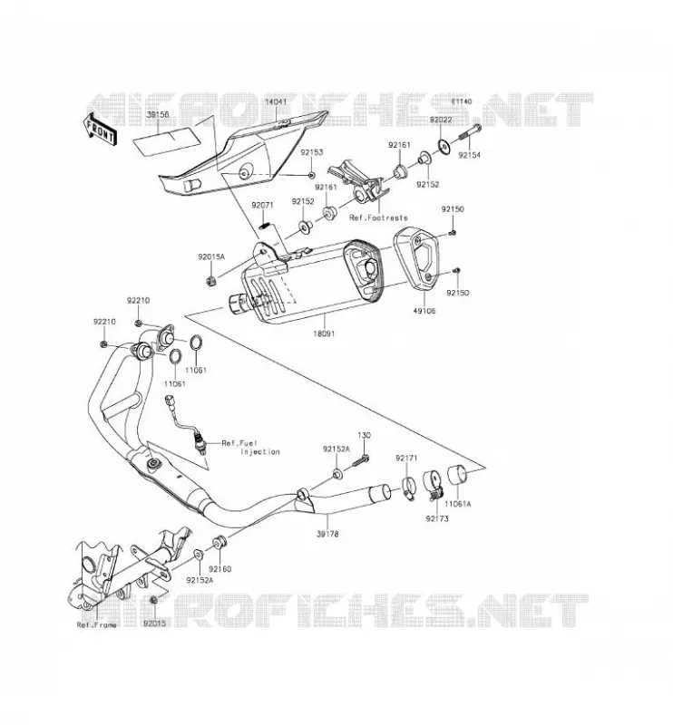 &Eacute;CHAPPEMENT Kawasaki MOTOS 300 2015 NINJA 300  EX300AFF