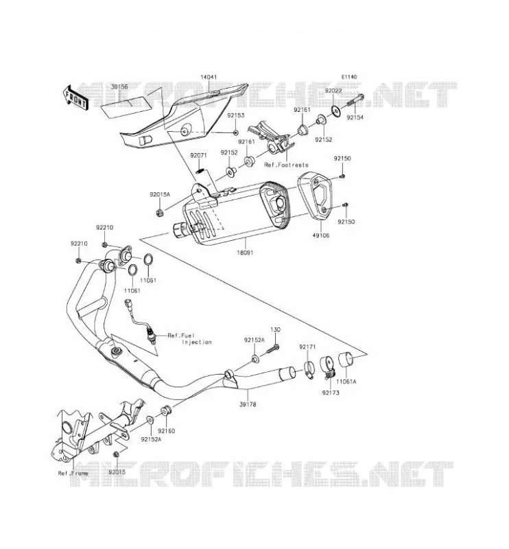 &Eacute;CHAPPEMENT Kawasaki MOTOS 300 2015 NINJA 300  EX300AFF