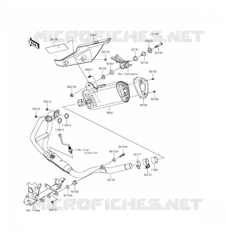 &Eacute;CHAPPEMENT Kawasaki MOTOS 300 2015 NINJA 300  EX300AFFA