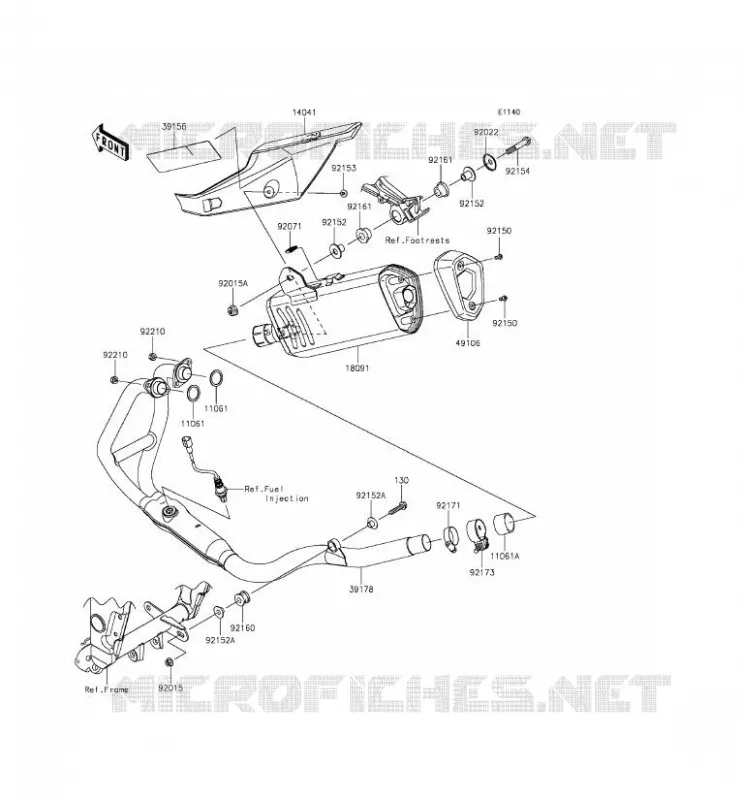 &Eacute;CHAPPEMENT Kawasaki MOTOS 300 2015 NINJA 300  EX300AFFA
