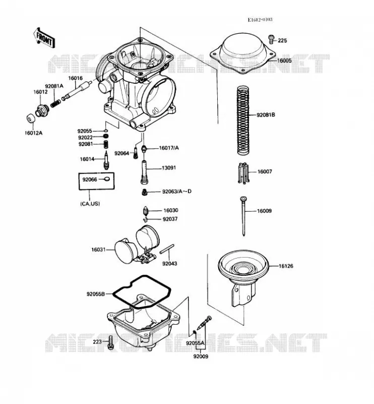 PI&Egrave;CES DE CARBURATEUR(1/2) Kawasaki MOTOS 500 1987 GPZ500S  EX500-A1