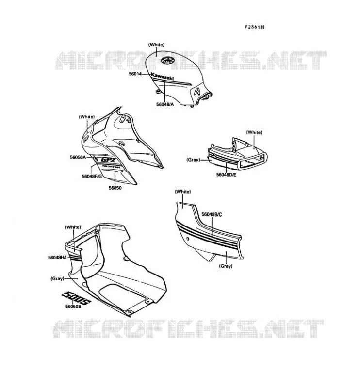 STICKER(BLANC/GRIS) Kawasaki MOTOS 500 1990 GPZ500S  EX500-B3