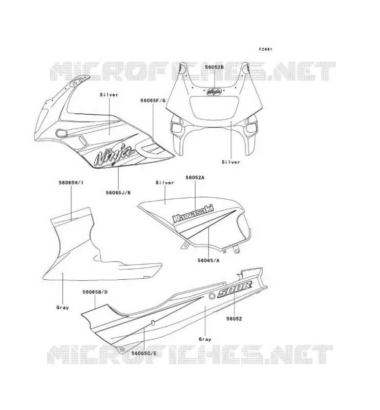 DECALS(SILVER) Kawasaki MOTOS 500 2003 GPZ500S  EX500-D10