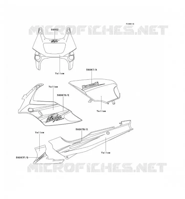 STICKER(YELLOW) Kawasaki MOTOS 500 2007 GPZ500S  EX500D7F