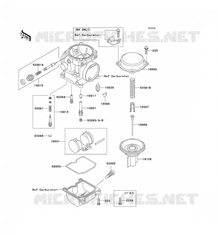 PI&Egrave;CES DE CARBURATEUR Kawasaki MOTOS 500 2008 GPZ500S  EX500D8F