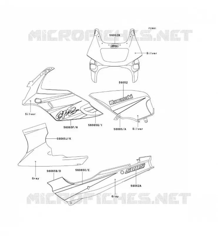DECALS(SILVER) Kawasaki MOTOS 500 2003 GPZ500S  EX500-E10
