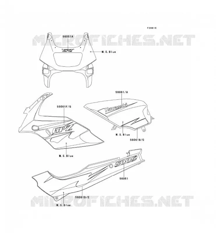 Decals(M.S.Blue) Kawasaki MOTOS 500 1995 GPZ500S  EX500-E2