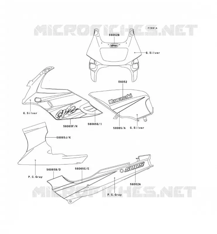 DECALS(SILVER) Kawasaki MOTOS 500 2002 GPZ500S  EX500-E9