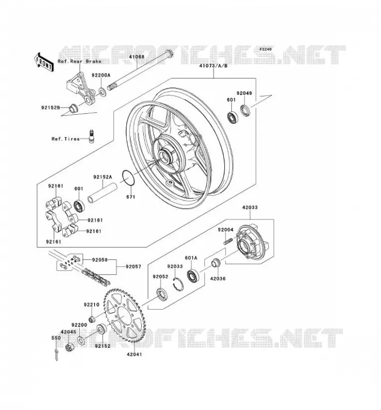 ROUE ARRI&Egrave;RE/CHAINE Kawasaki MOTOS 650 2007 ER-6F  EX650A7F