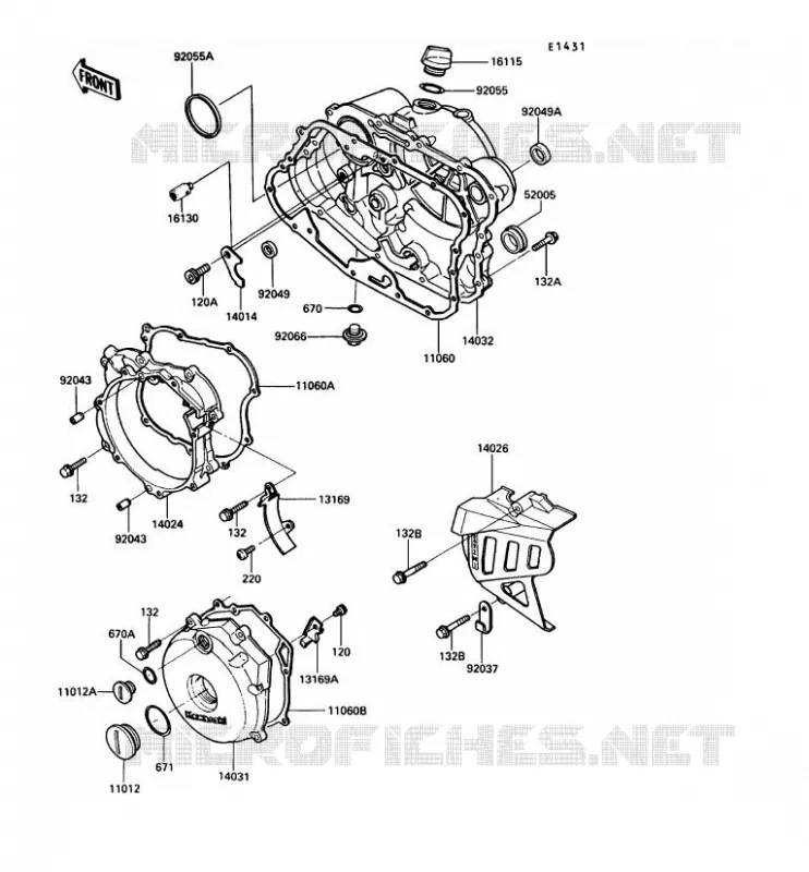 COUVERCLES MOTEUR Kawasaki MOTOS 250 1992 KLR250  KL250-D9