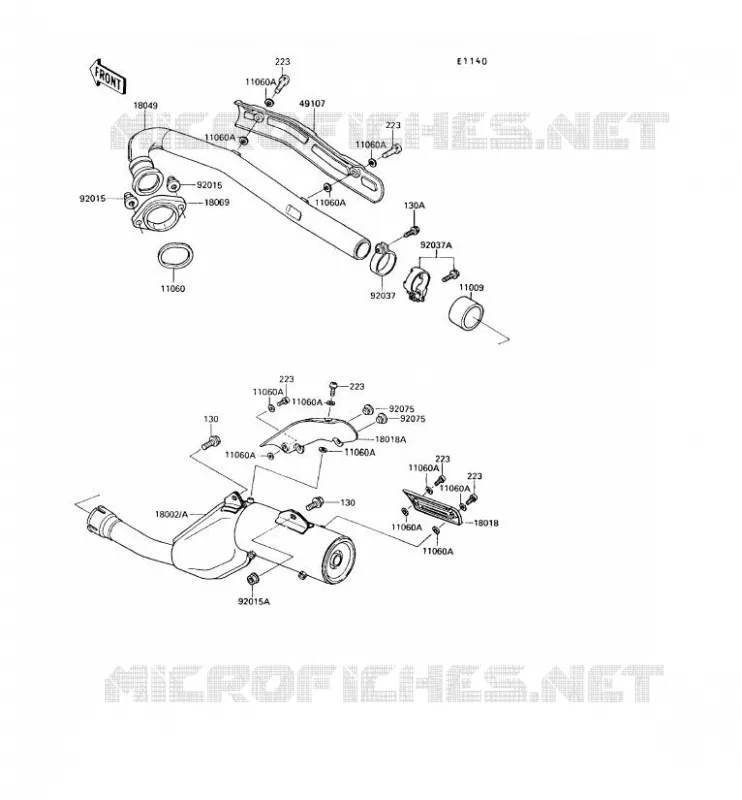 &Eacute;CHAPPEMENT Kawasaki MOTOS 650 1992 KLR650  KL650-A6