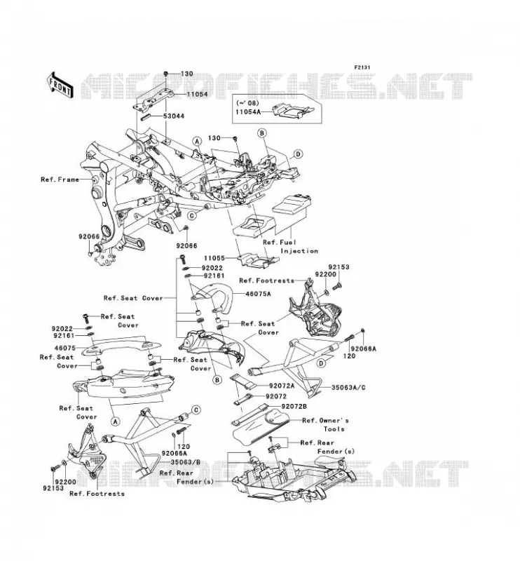 PIECE DE CADRE (COUVERTURE) Kawasaki MOTOS 650 2008 VERSYS 650  KLE650B8F