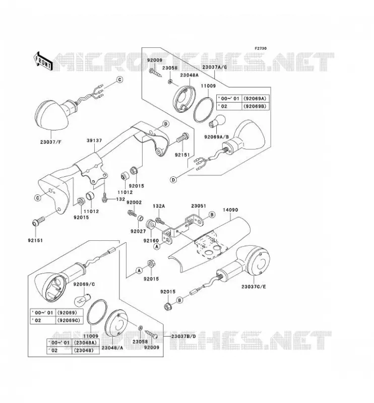 CLIGNOTANTS Kawasaki MOTOS 1500 2000 VN1500 CLASSIC FI  VN1500-N1