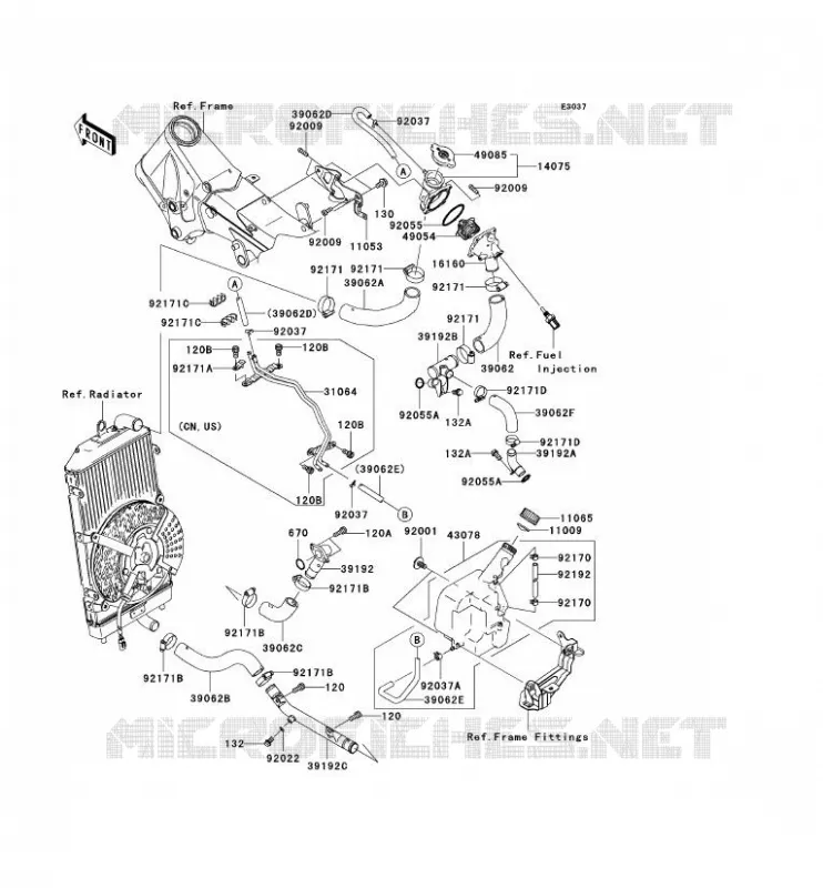 TUYAU D'EAU Kawasaki MOTOS 2000 2007 VN2000 CLASSIC LT  VN2000F7F