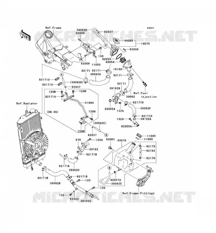 TUYAU D'EAU Kawasaki MOTOS 2000 2007 VN2000 CLASSIC LT  VN2000F7F