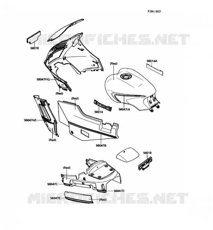 STICKER(RED) Kawasaki MOTOS 1000 1987 1000GTR  ZG1000-A2