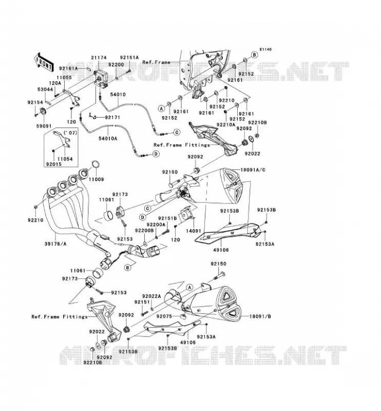 &Eacute;CHAPPEMENT Kawasaki MOTOS 1000 2007 Z1000  ZR1000B7F