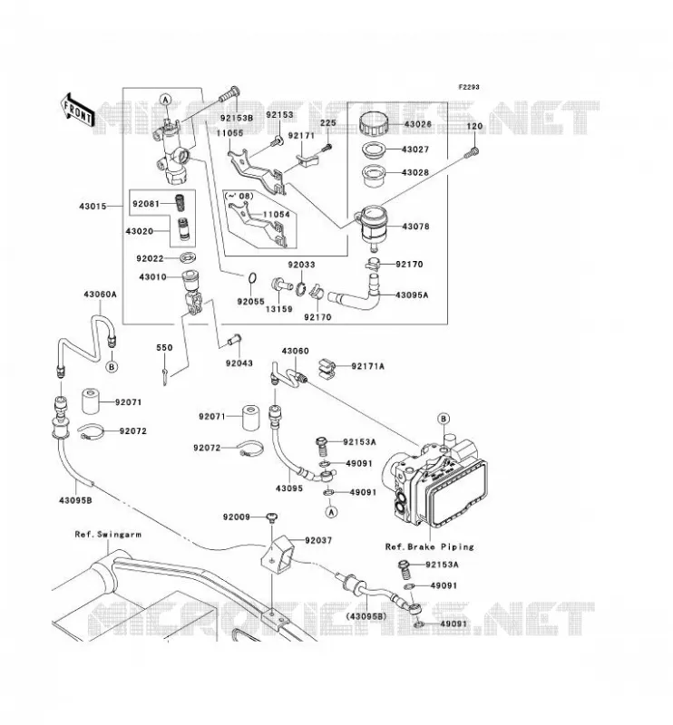 MAITRE CYLINDRE ARRI&Egrave;RE Kawasaki MOTOS 1000 2007 Z1000 ABS  ZR1000C7F
