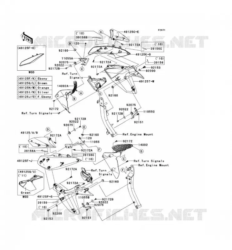CARENAGE(CENTRALE) Kawasaki MOTOS 1000 2011 Z1000  ZR1000DBF