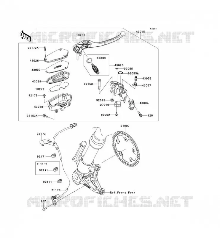 MAITRE CYLINDRE AV Kawasaki MOTOS 1000 2010 Z1000 ABS  ZR1000EAF