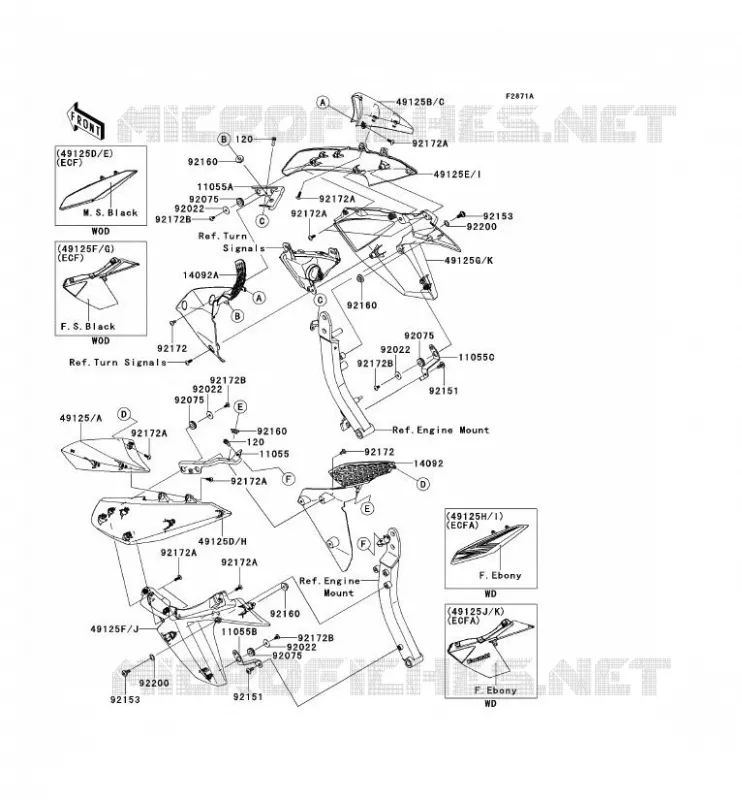 CARENAGE(CENTRALE) Kawasaki MOTOS 1000 2012 Z1000 ABS  ZR1000ECFA