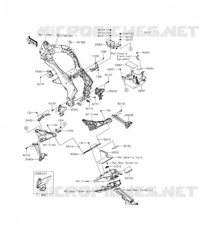 PIECE DE CADRE (COUVERTURE) Kawasaki MOTOS 1000 2015 Z1000 ABS  ZR1000GFF