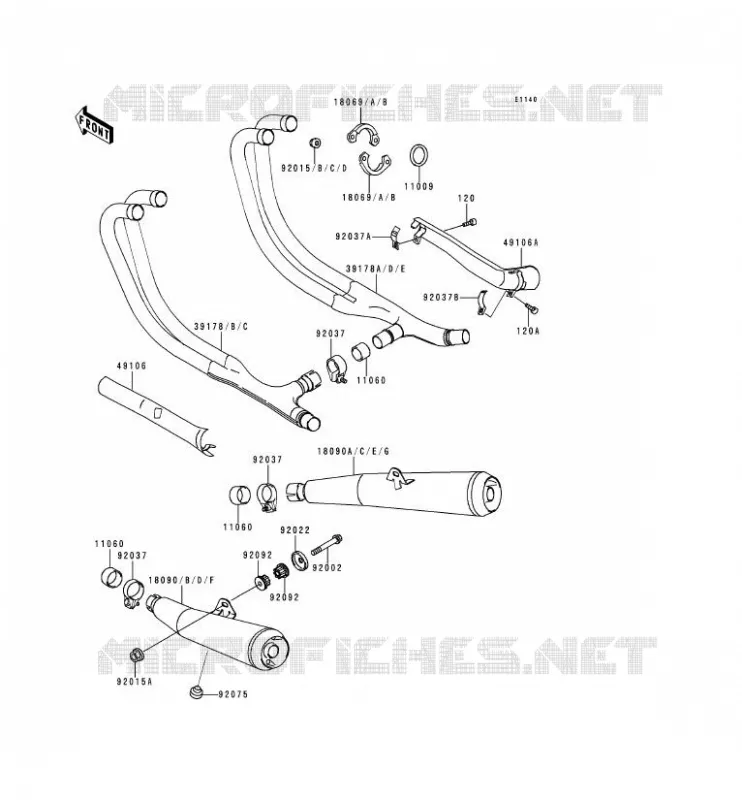 &Eacute;CHAPPEMENT Kawasaki MOTOS 1100 1992 ZEPHYR 1100  ZR1100-A1