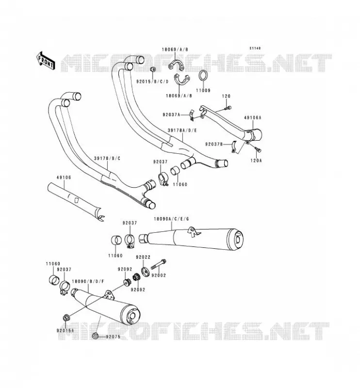 &Eacute;CHAPPEMENT Kawasaki MOTOS 1100 1992 ZEPHYR 1100  ZR1100-A1
