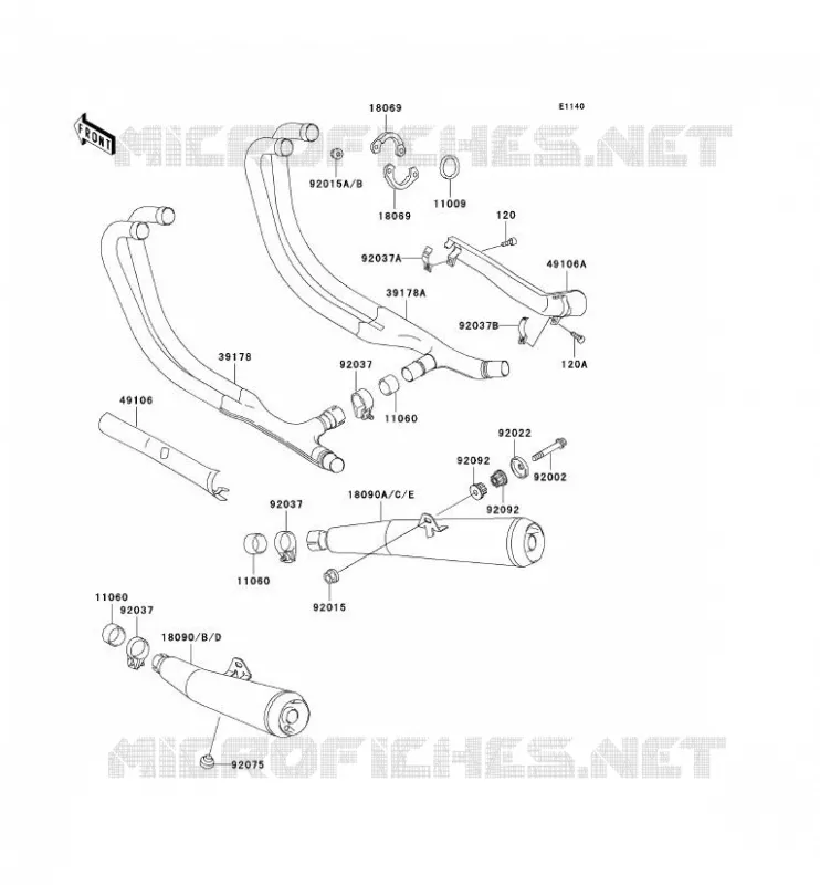 &Eacute;CHAPPEMENT Kawasaki MOTOS 1100 1993 ZEPHYR 1100  ZR1100-A2