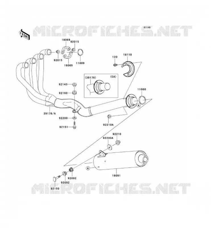 &Eacute;CHAPPEMENT Kawasaki MOTOS 1200 2004 ZRX1200R  ZR1200-A4
