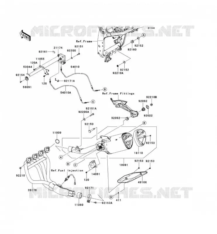 &Eacute;CHAPPEMENT Kawasaki MOTOS 750 2011 Z750 ABS  ZR750MBF