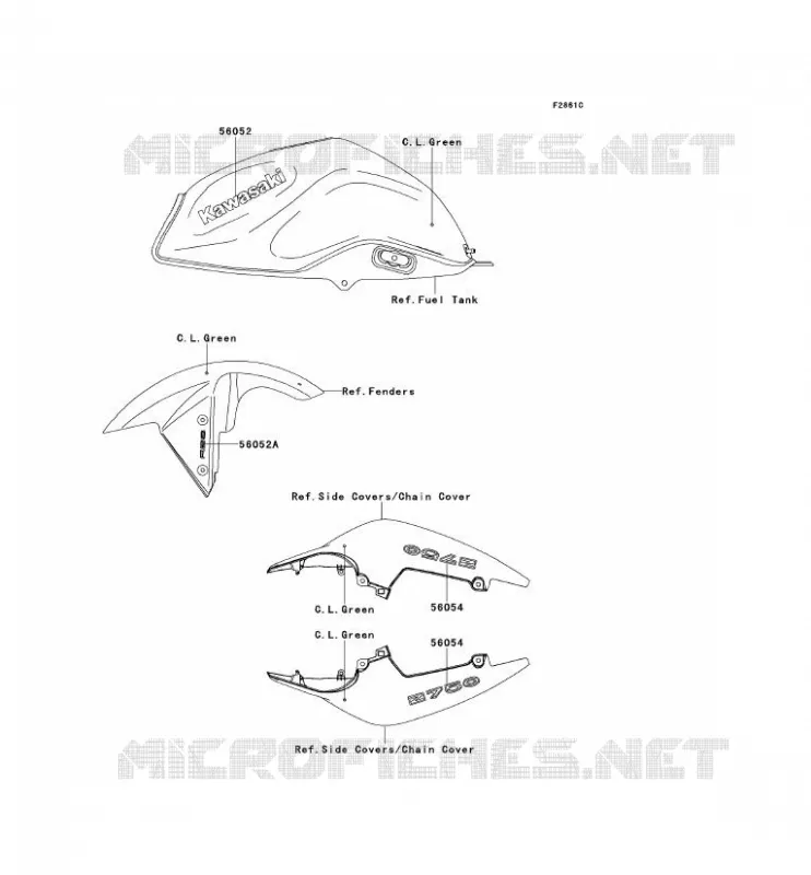 STICKER(C.L.VERT) Kawasaki MOTOS 750 2012 Z750 ABS  ZR750MCF