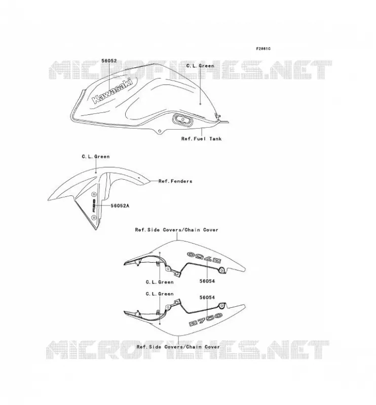 STICKER(C.L.VERT) Kawasaki MOTOS 750 2012 Z750 ABS  ZR750MCF