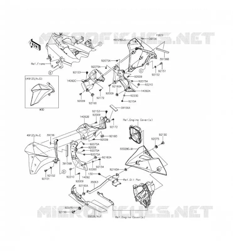 CARENAGE INFERIEUR Kawasaki MOTOS 800 2014 Z800 ABS  ZR800BEF
