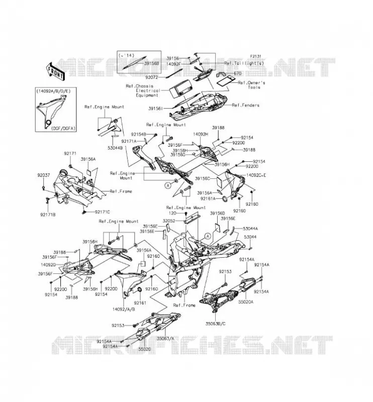 PIECE DE CADRE (COUVERTURE) Kawasaki MOTOS 800 2014 Z800 ABS  ZR800DEF