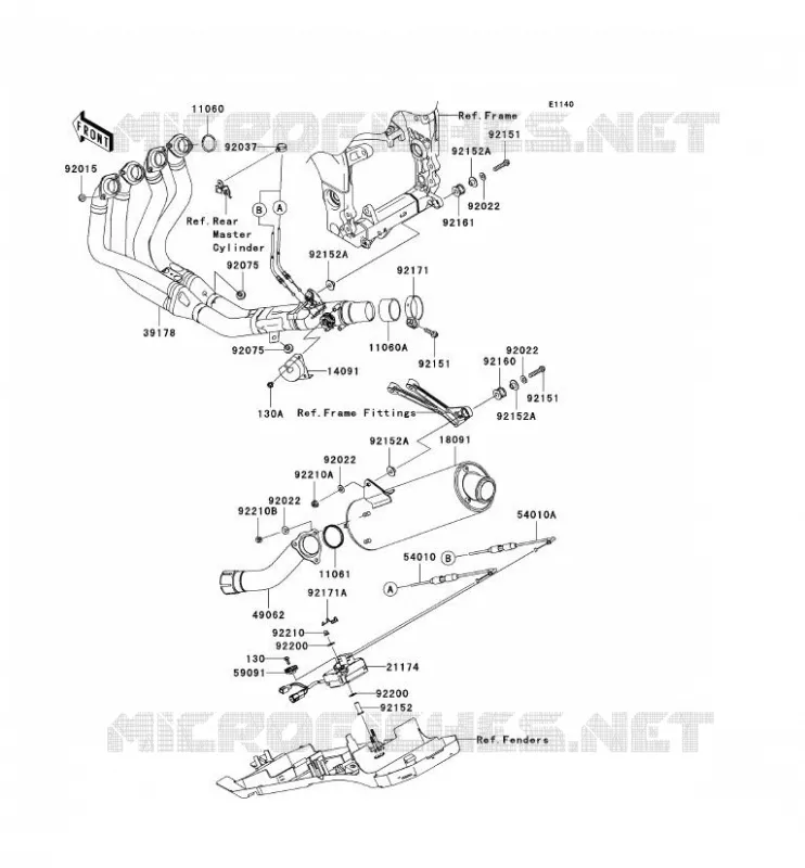 &Eacute;CHAPPEMENT Kawasaki MOTOS 1000 2004 NINJA ZX-10R  ZX1000-C1H