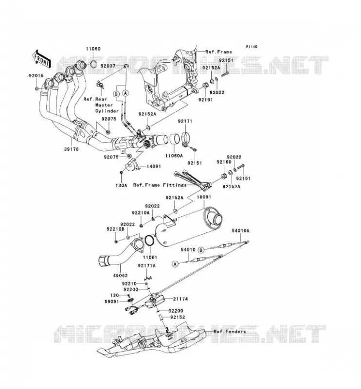 &Eacute;CHAPPEMENT Kawasaki MOTOS 1000 2005 NINJA ZX-10R  ZX1000-C2H
