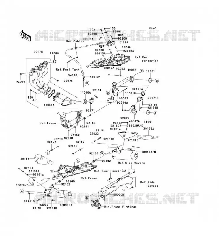 &Eacute;CHAPPEMENT Kawasaki MOTOS 1000 2006 NINJA ZX-10R  ZX1000D6F