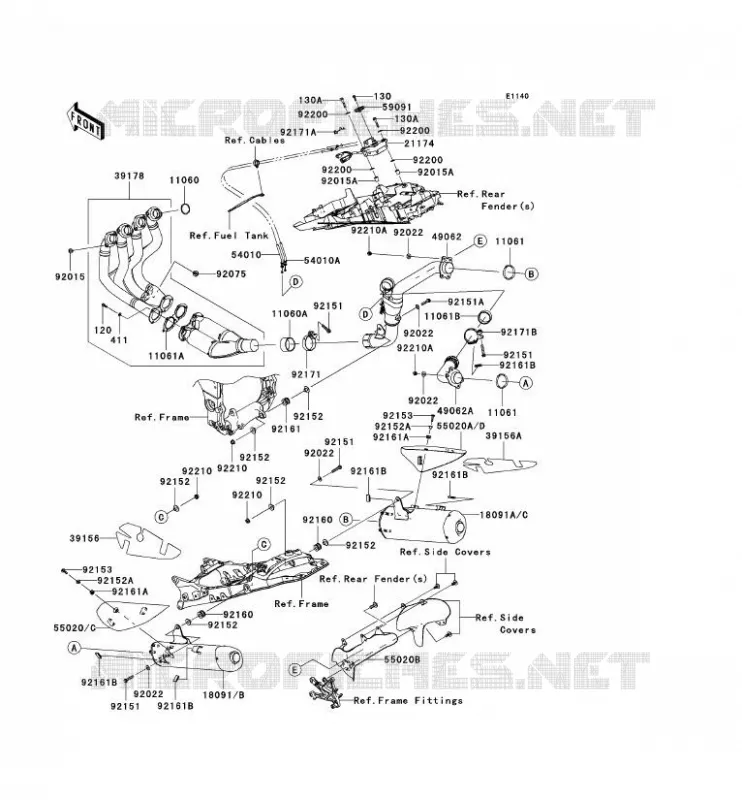 &Eacute;CHAPPEMENT Kawasaki MOTOS 1000 2006 NINJA ZX-10R  ZX1000D6F