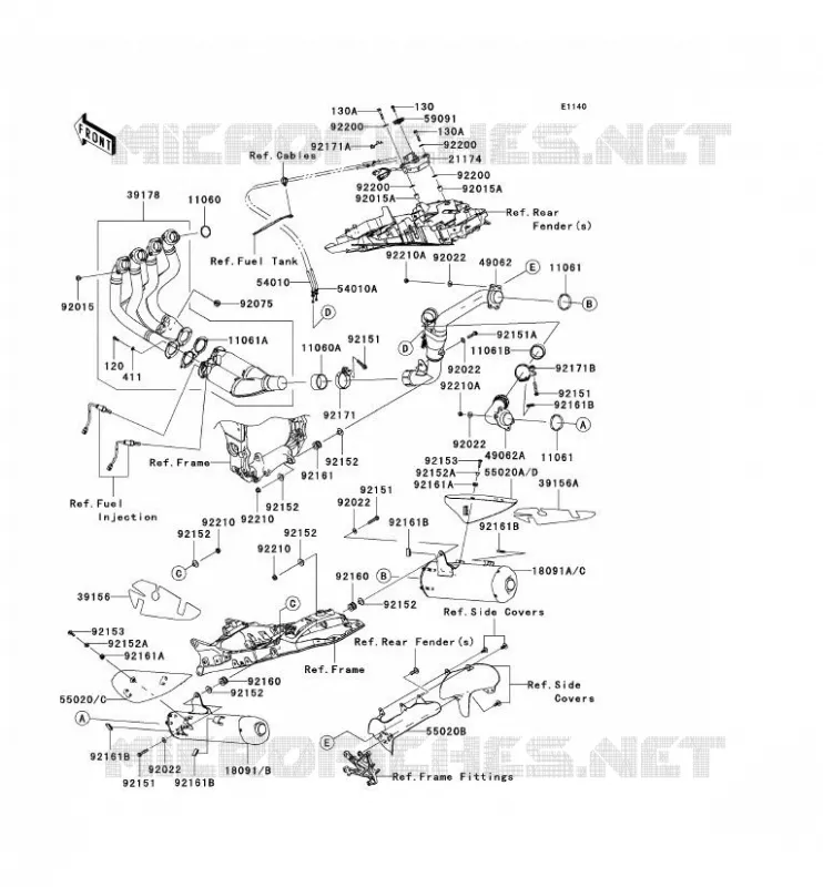 &Eacute;CHAPPEMENT Kawasaki MOTOS 1000 2006 NINJA ZX-10R  ZX1000D6F